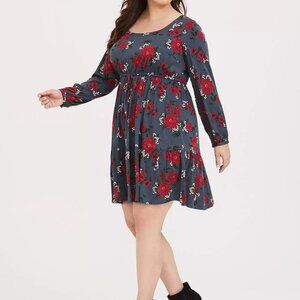 Torrid Blue Red Floral Mini Challis Skater Dress in Size 2 (18/20)